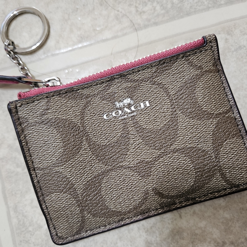 Coach Tan and Pink Coin ID Wallet